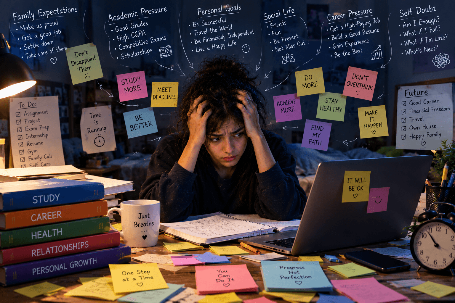 Student reviewing an exam result and discussing next steps calmly