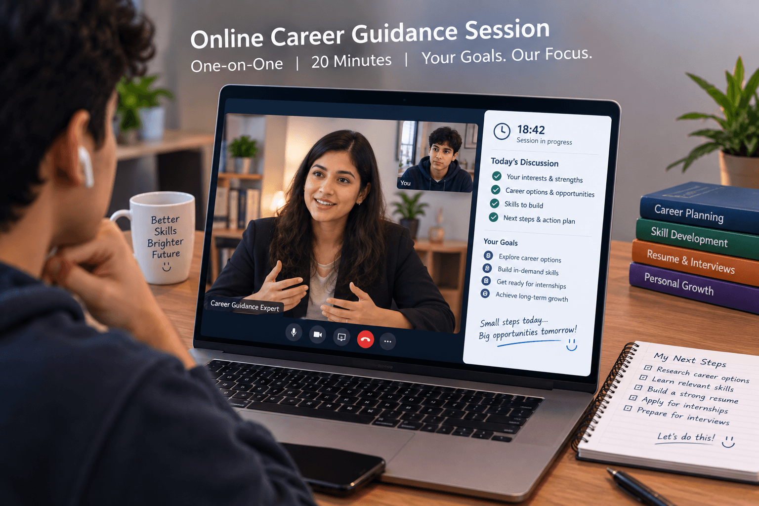 A counselor taking notes during a one-on-one guidance session